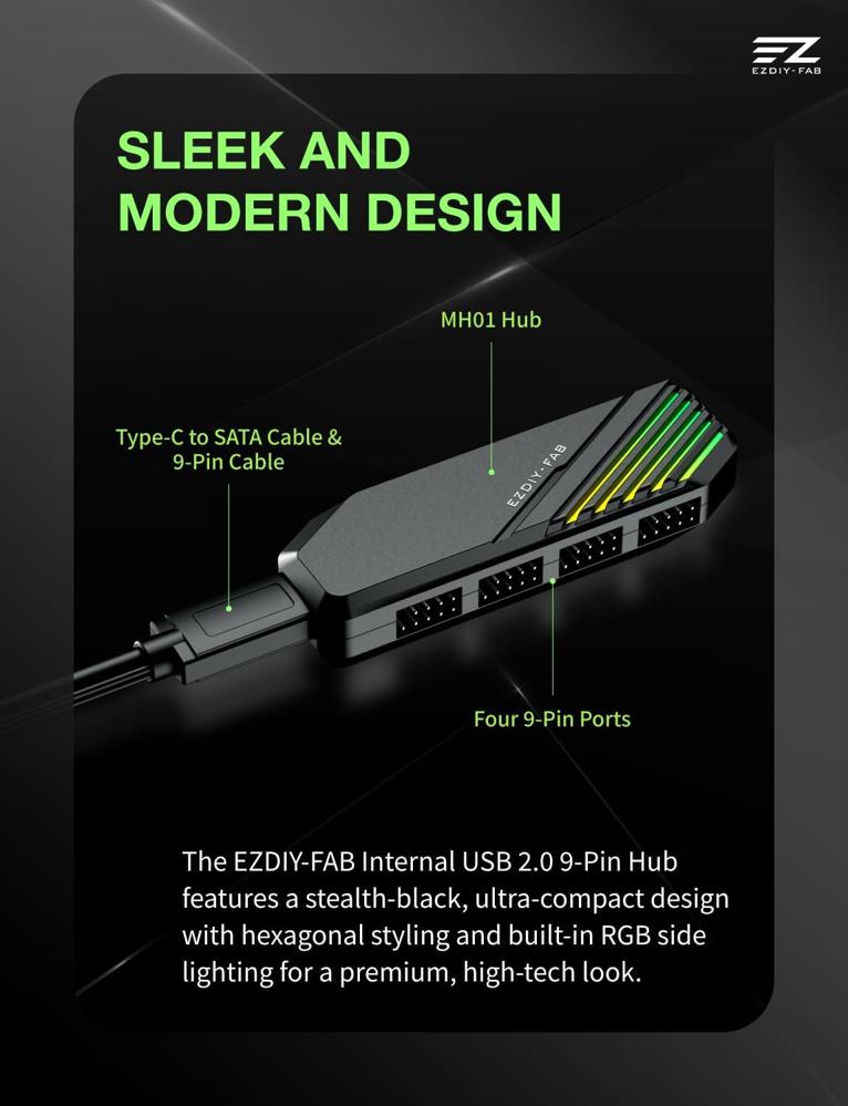 EZDIY-FAB MH01 Internal USB 2.0 9-Pin Hub 4-Port Header Expansion