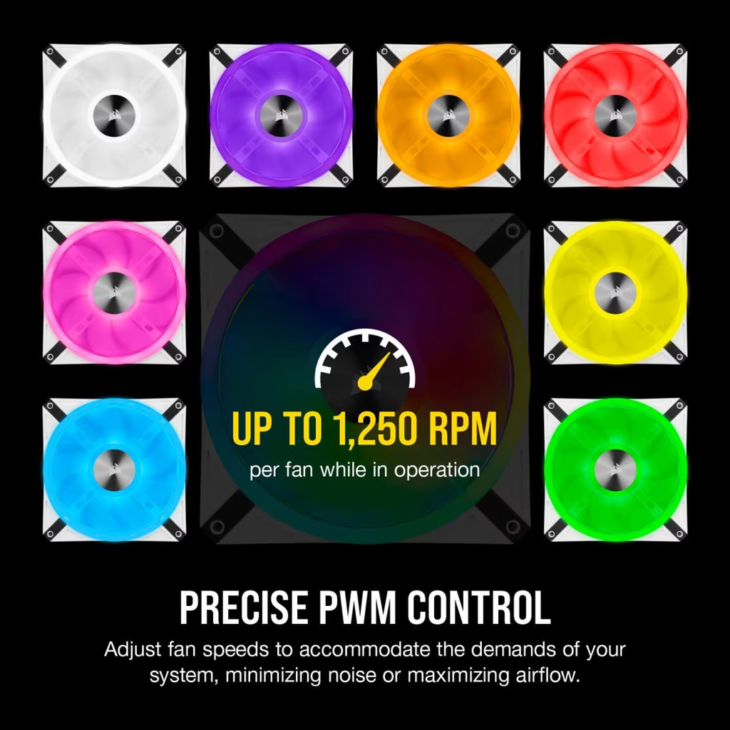 CORSAIR iCUE QL140 RGB 140mm PWM Dual Fan Kit with Lighting Node CORE