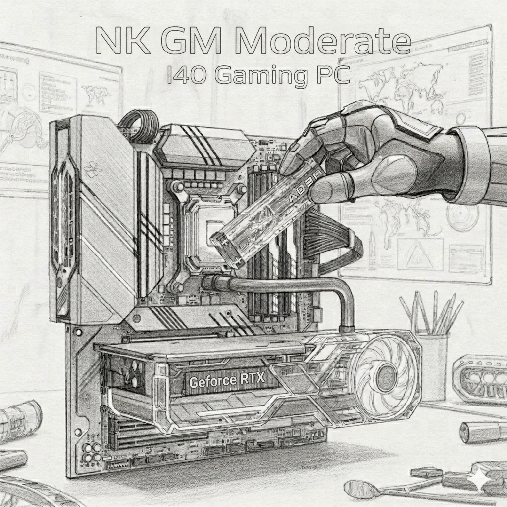 NK GM Moderate I40 Gaming PC : Intel Ultra 7 270K Plus, GeForce RTX 5070 Ti, 64GB, 1TB