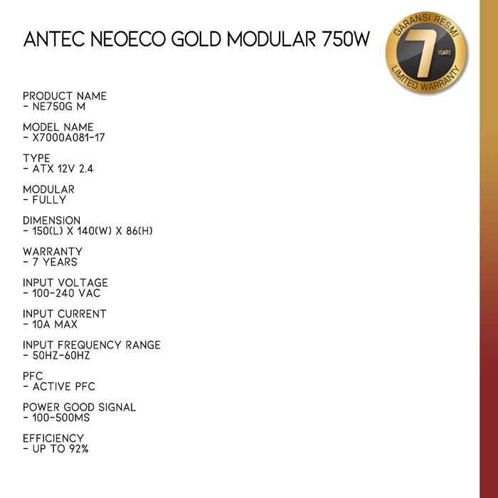 ANTEC NeoECO Gold modular 750W | PSU 750W 80+ Gold Fully Modular - 1 - Nano Komputer