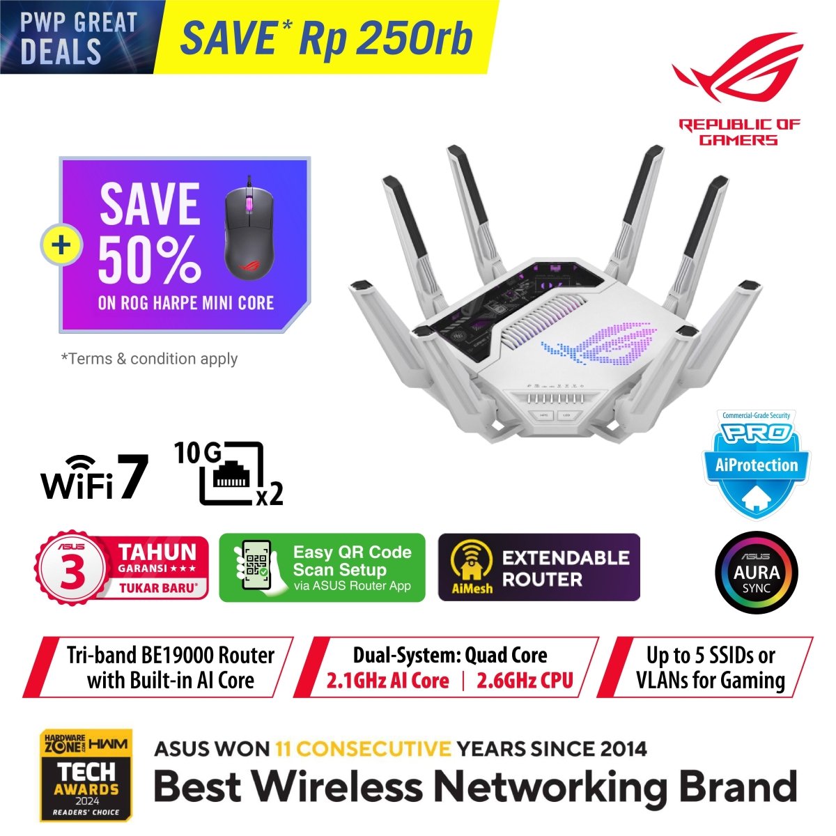 ASUS ROG PWP GREAT DEALS Bundle Rapture GT-BE19000AI WiFi 7 Gaming Router + Harpe Mini Core Gaming Mouse-1-Nano Komputer