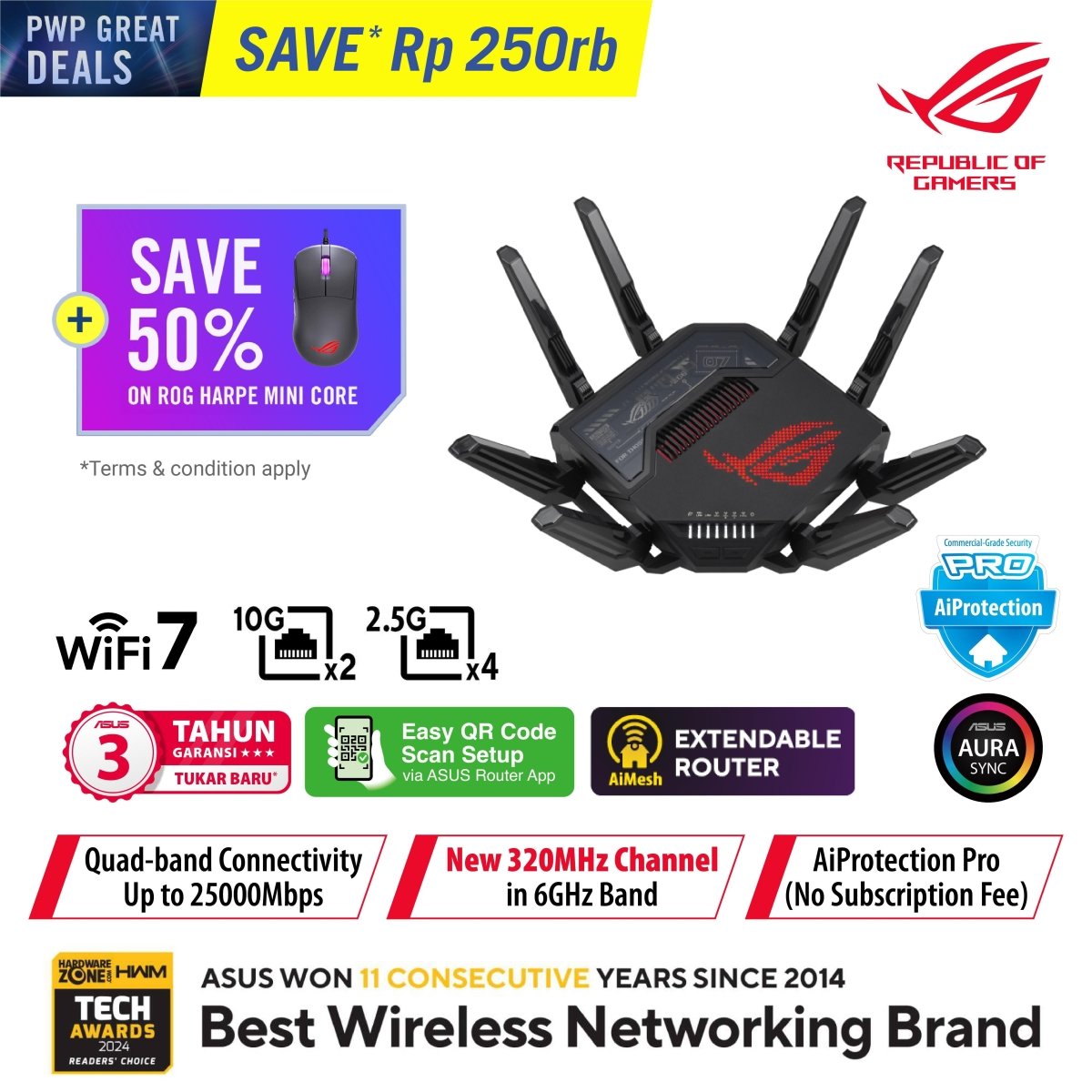 ASUS ROG PWP GREAT DEALS Bundle Rapture GT-BE98 WiFi 7 Gaming Router + Harpe Mini Core Gaming Mouse-1-Nano Komputer