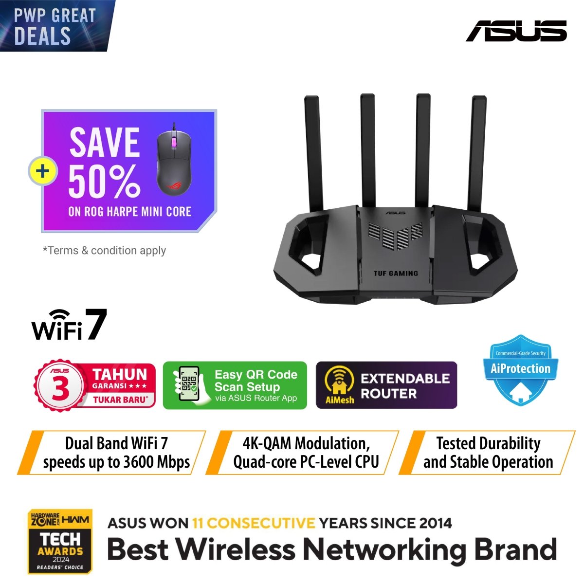 ASUS ROG PWP GREAT DEALS Bundle TUF Gaming BE3600 WiFi 7 Gaming Router + Harpe Mini Core Gaming Mouse-1-Nano Komputer
