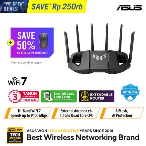 ASUS ROG PWP GREAT DEALS Bundle TUF Gaming BE9400 WiFi 7 Gaming Router + Harpe Mini Core Gaming Mouse-1-Nano Komputer
