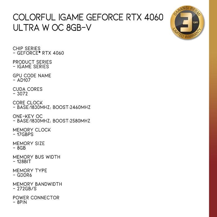 COLORFUL iGame GeForce RTX 4060 Ultra W OC 8GB - V - 4 - Nano Komputer
