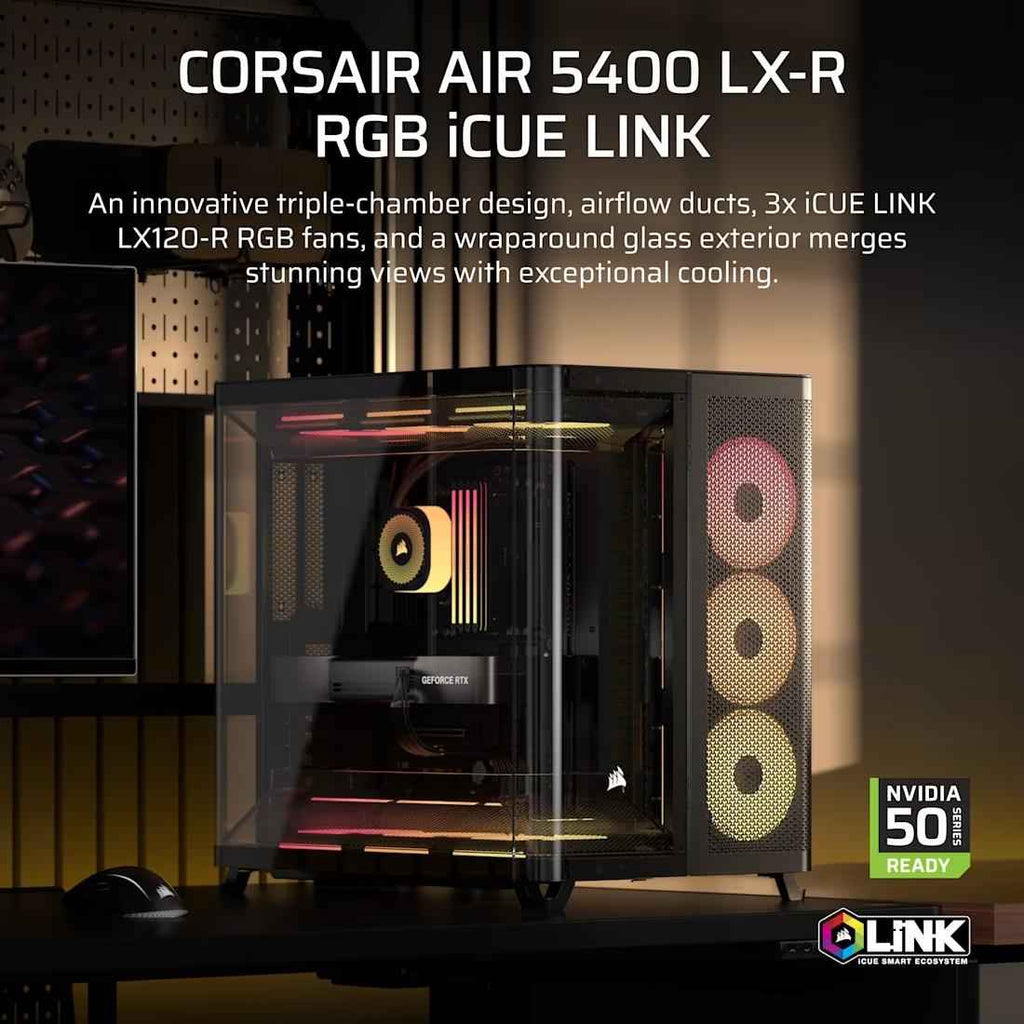 CORSAIR AIR 5400 LX - R RGB iCUE LINK Triple Chamber Mid - Tower PC Case - 2 - Nano Komputer