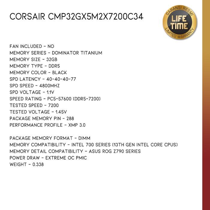 CORSAIR CMP32GX5M2X7200C34 | Dominator Titanium RGB (2x16GB) DDR5 7200 - 4 - Nano Komputer