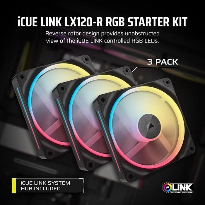 CORSAIR iCUE LINK LX120 - R RGB Triple Pack 120mm PWM Reverse Fans Starter Kit - 2 - Nano Komputer