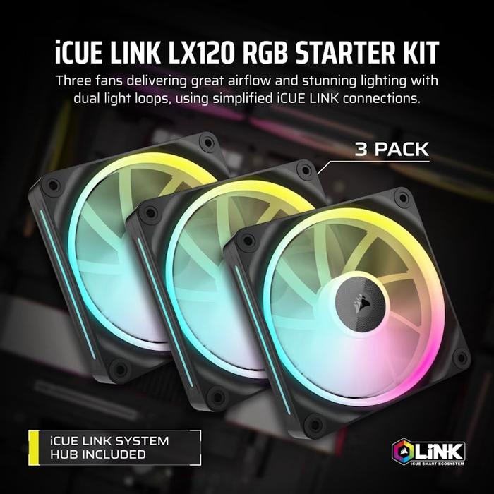 CORSAIR iCUE LINK LX120 RGB Triple Pack 120mm PWM Fans Starter Kit - 4 - Nano Komputer