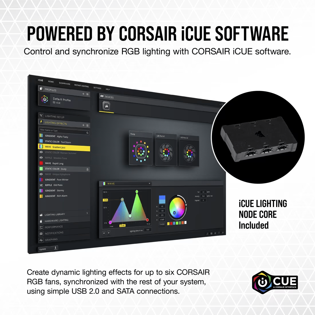 CORSAIR iCUE ML120 RGB ELITE Premium 120mm PWM Fan Triple Fan Kit with iCUE Lighting Node CORE-5-Nano Komputer