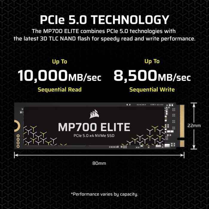 CORSAIR MP700 ELITE 1TB PCIe 5.0 (Gen 5) x4 NVMe M.2 SSD