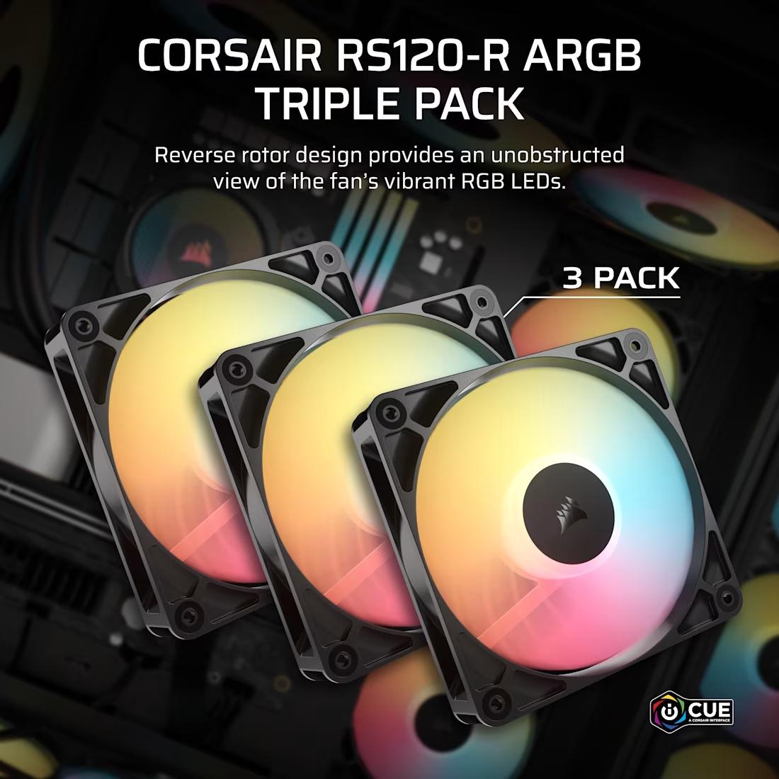 CORSAIR RS120 - R ARGB 120mm PWM Reverse Fans Triple Pack - 2 - Nano Komputer