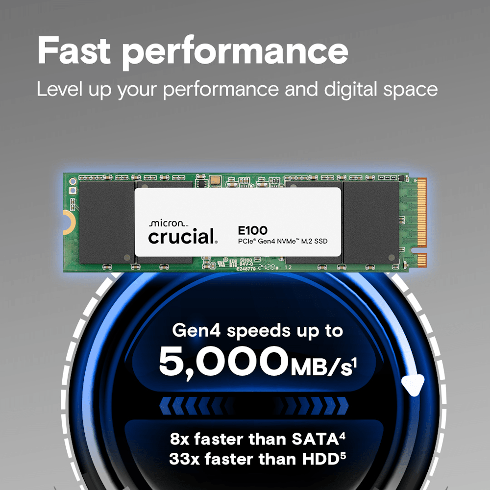 Crucial E100 1TB PCIe Gen4 NVMe M.2 SSD - 2 - Nano Komputer