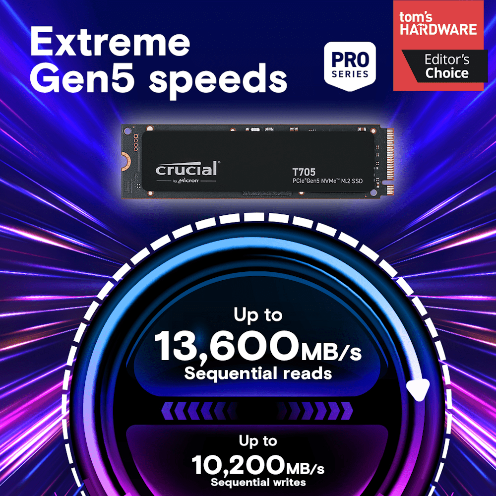 Crucial T705 1TB PCIe Gen5 NVMe M.2 SSD - 2 - Nano Komputer