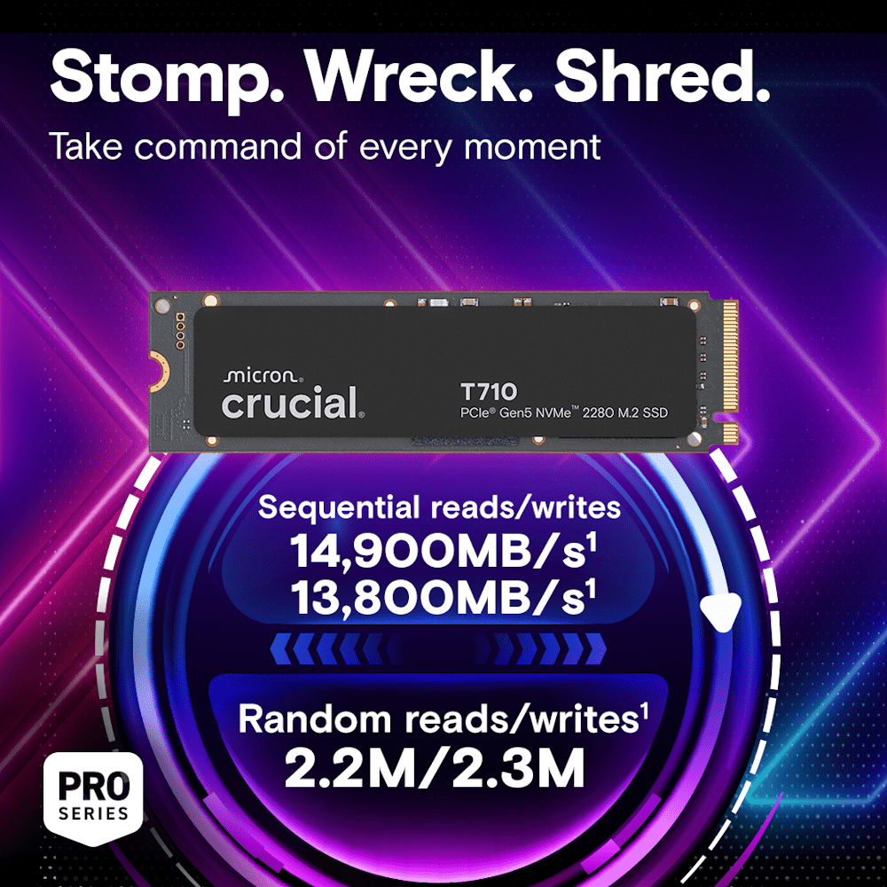 Crucial T710 1TB PCIe Gen5 NVMe 2280 M.2 SSD - 2 - Nano Komputer