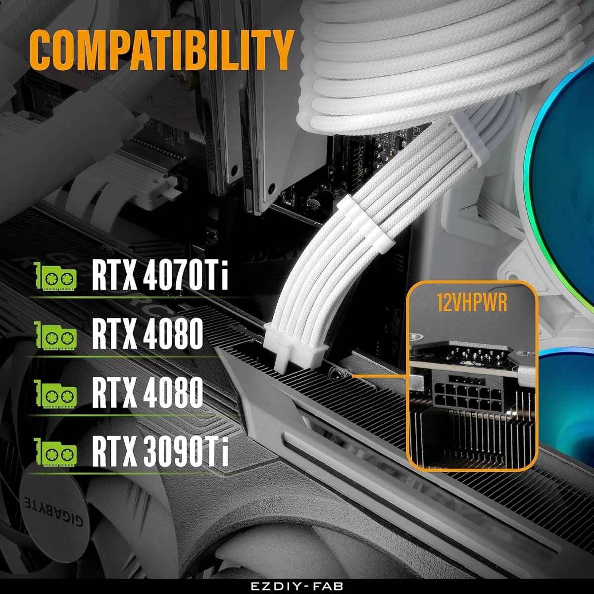 EZDIY-FAB 16AWG PCI-e 5.0 12VHPWR Male to Male PSU Sleeved Cable