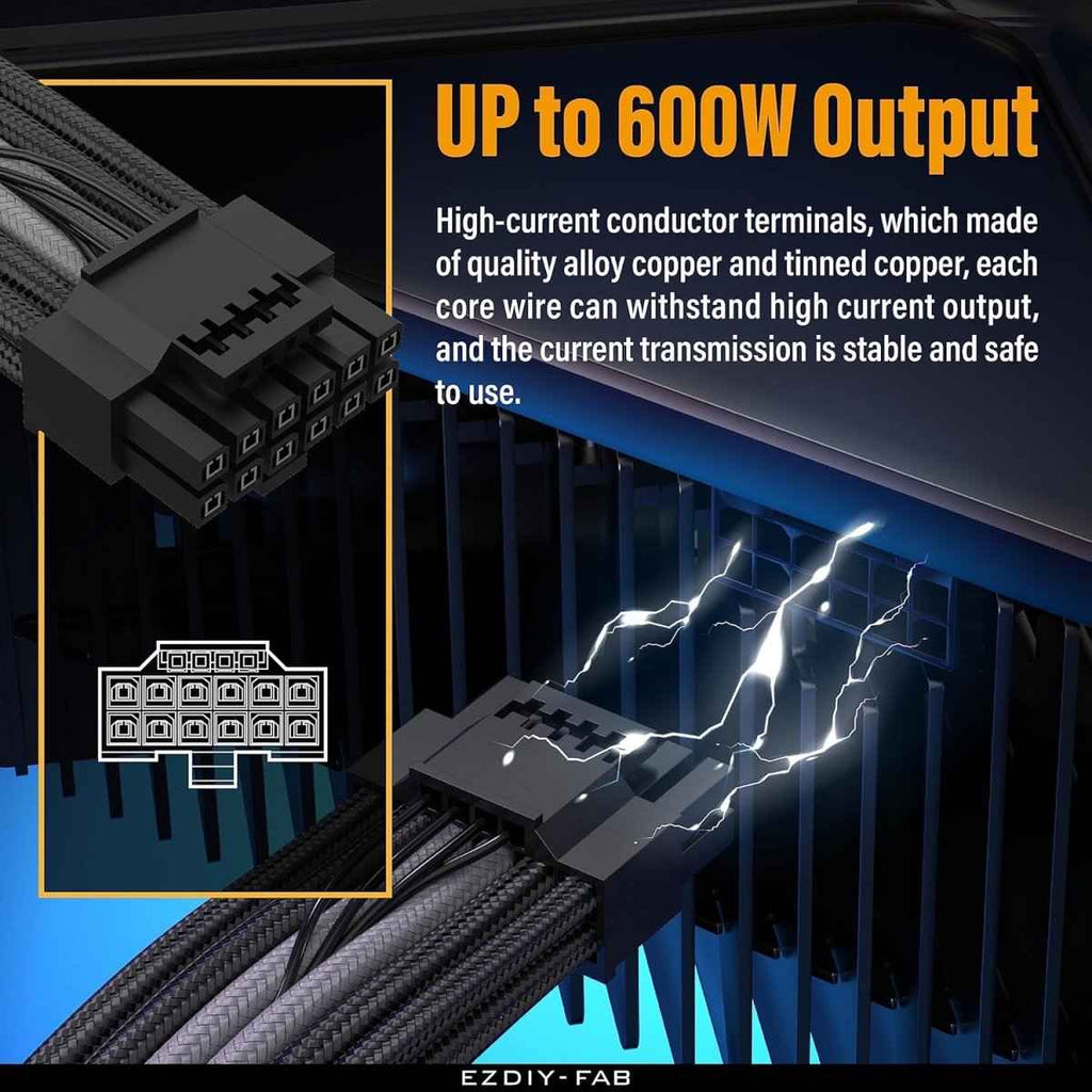 EZDIY-FAB 16AWG PCI-e 5.0 12VHPWR Male to Male PSU Sleeved Cable