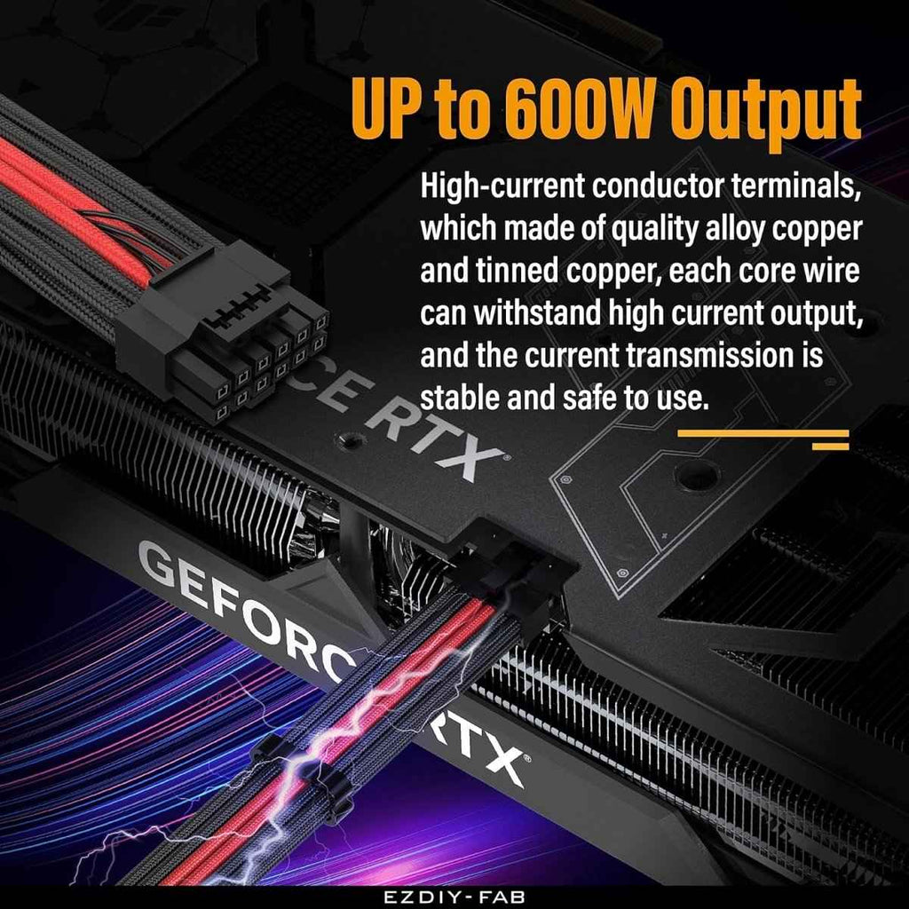 EZDIY-FAB 16AWG PCIe 5.0 12VHPWR Male to Female GPU Power Sleeved Cable