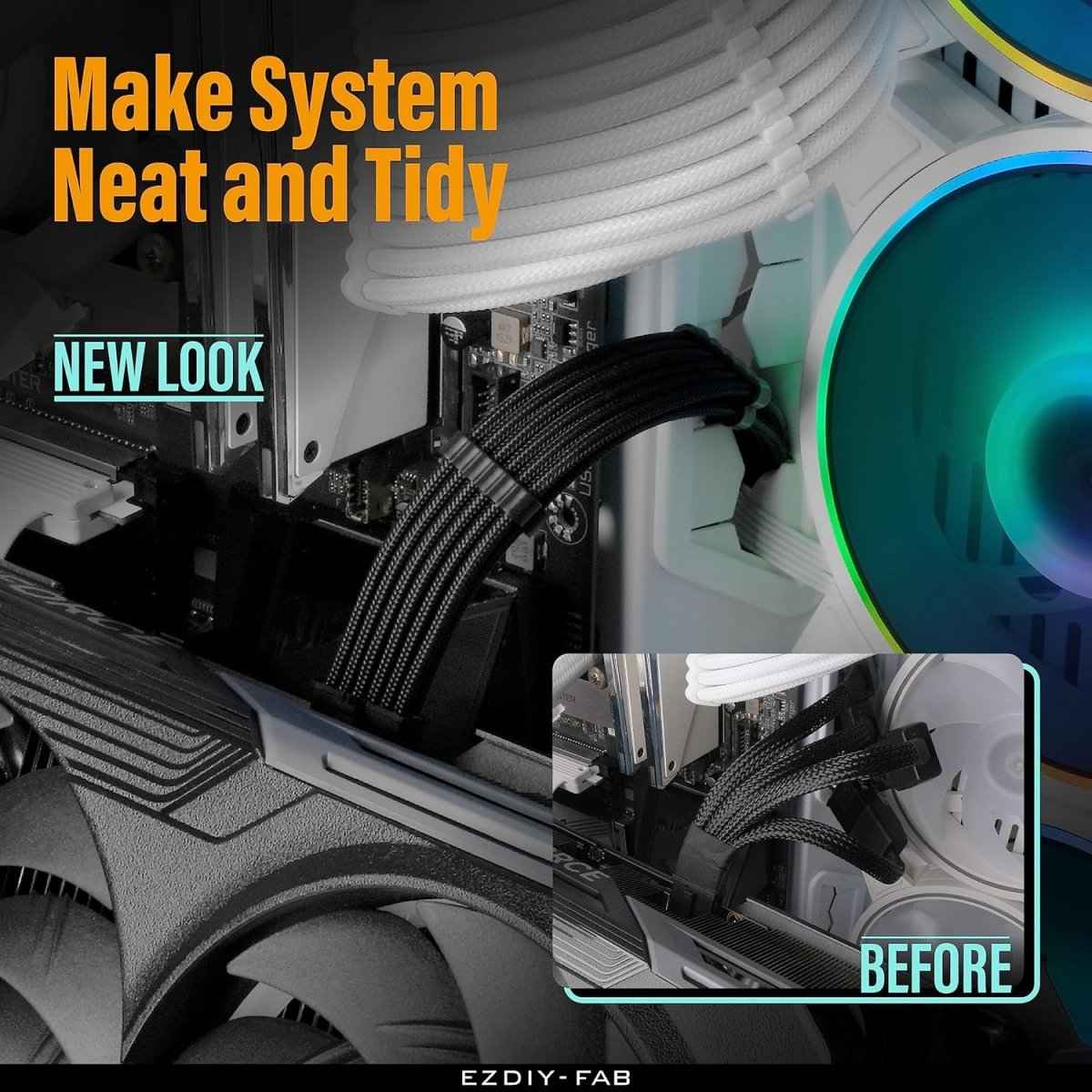 EZDIY-FAB 16AWG PCIe 5.0 12VHPWR Male to Female GPU Power Sleeved Cable