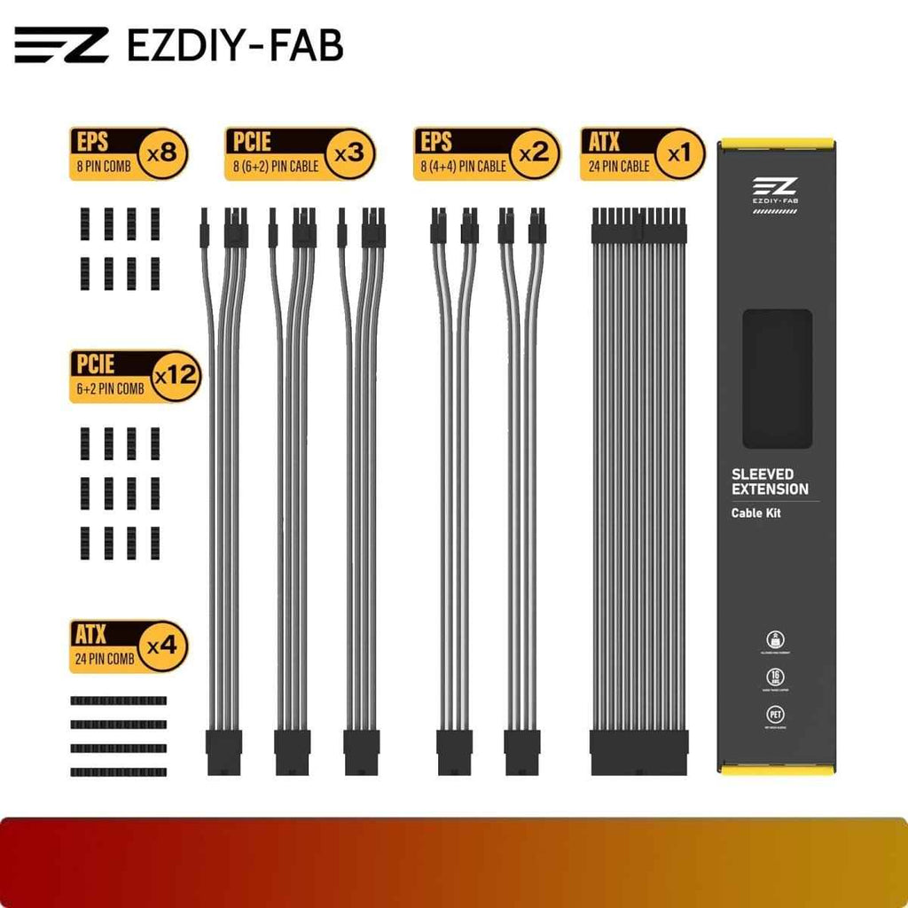 EZDIY-FAB 16AWG PSU Cable Extension 6 Cables V2