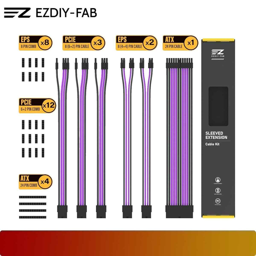 EZDIY-FAB 16AWG PSU Cable Extension 6 Cables V2