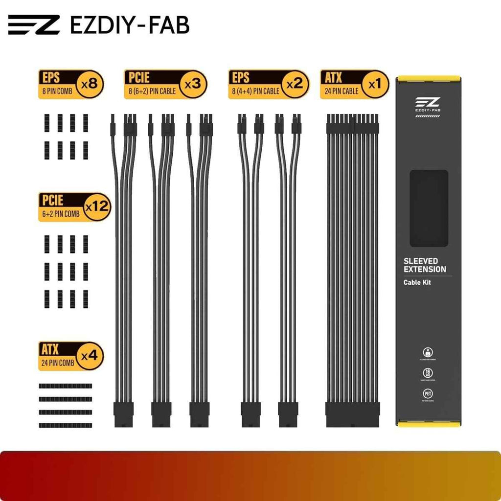 EZDIY-FAB 16AWG PSU Cable Extension 6 Cables V2