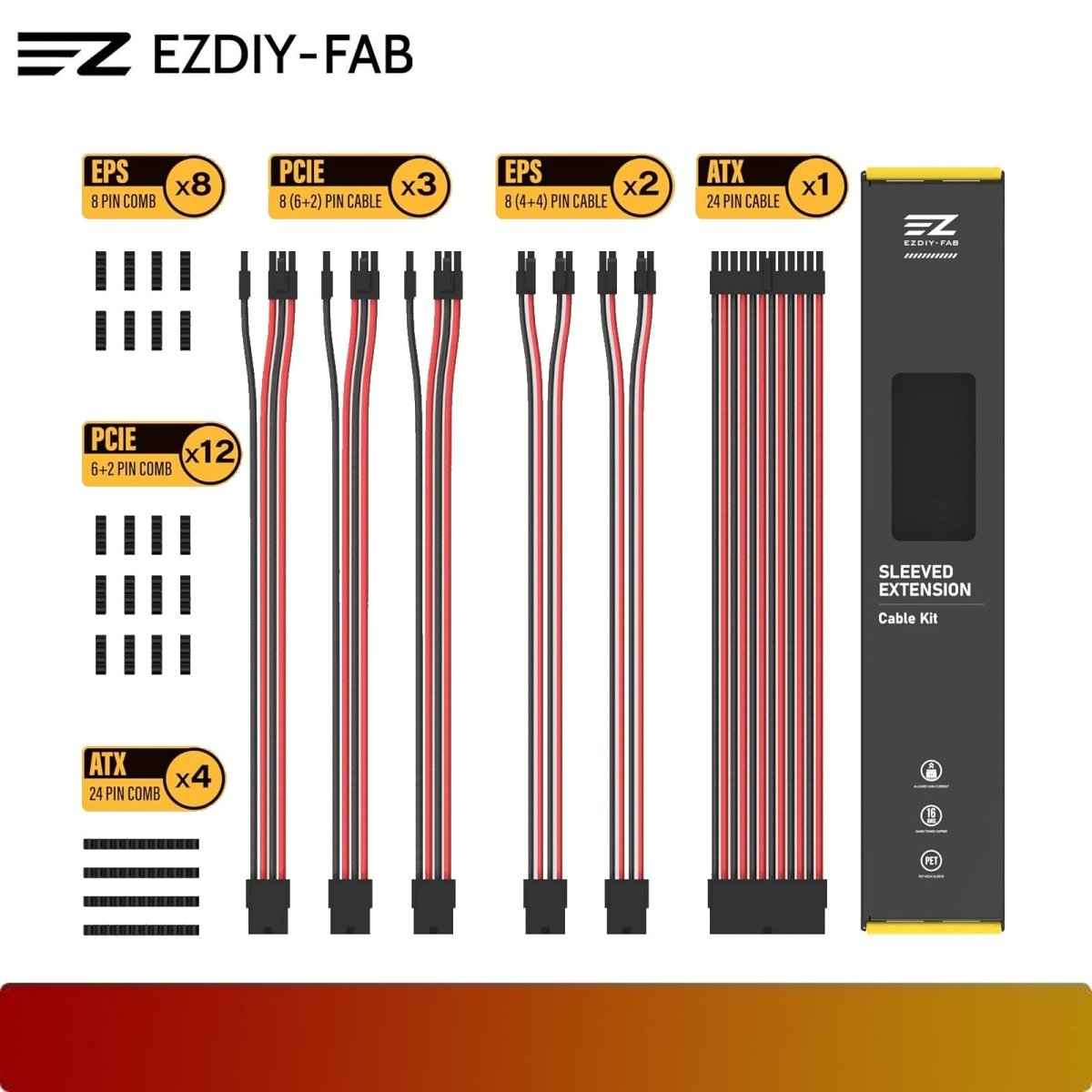 EZDIY-FAB 16AWG PSU Cable Extension 6 Cables V2