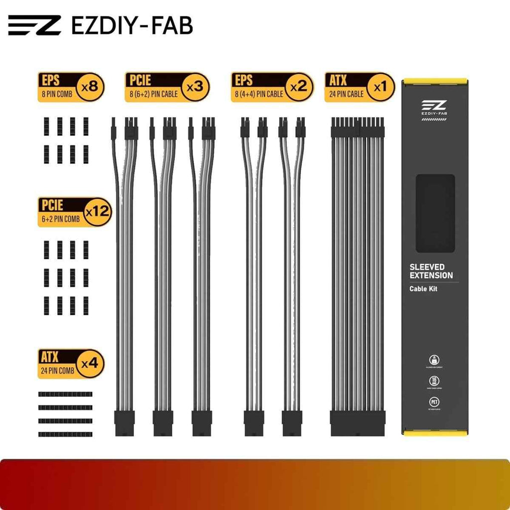 EZDIY-FAB 16AWG PSU Cable Extension 6 Cables V2