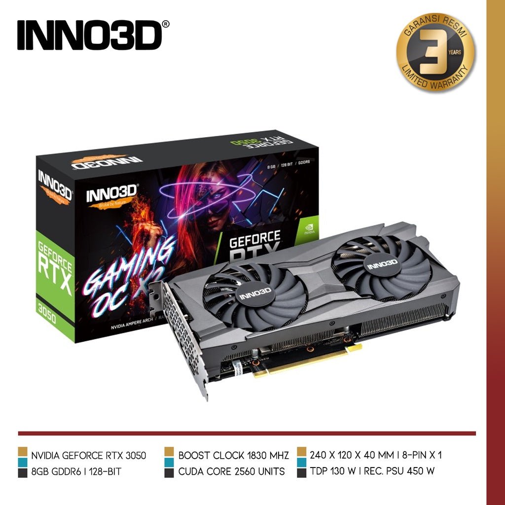INNO3D GEFORCE RTX 3050 GAMING OC X2 8GB GDDR6 - 1 - Nano Komputer