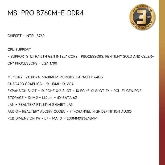 MSI PRO B760M - E DDR4 - 5 - Nano Komputer