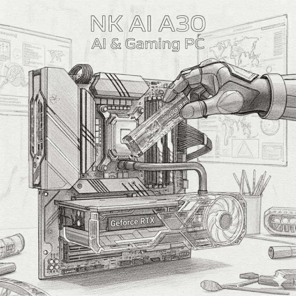 NK AI A30 AI & Gaming PC : AMD Ryzen 7 9700X, GeForce RTX 5080, 64GB, 2TB, Win 11 Pro-1-Nano Komputer